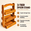 Wooden Spoon Stand | 3-Tier Chamach Rack | Utensil Organizer