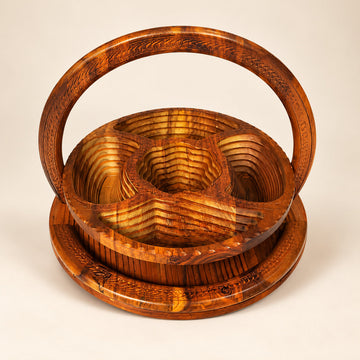 5-Portion Wooden Spring Tray – Handcrafted Dry Fruit Serving Dish