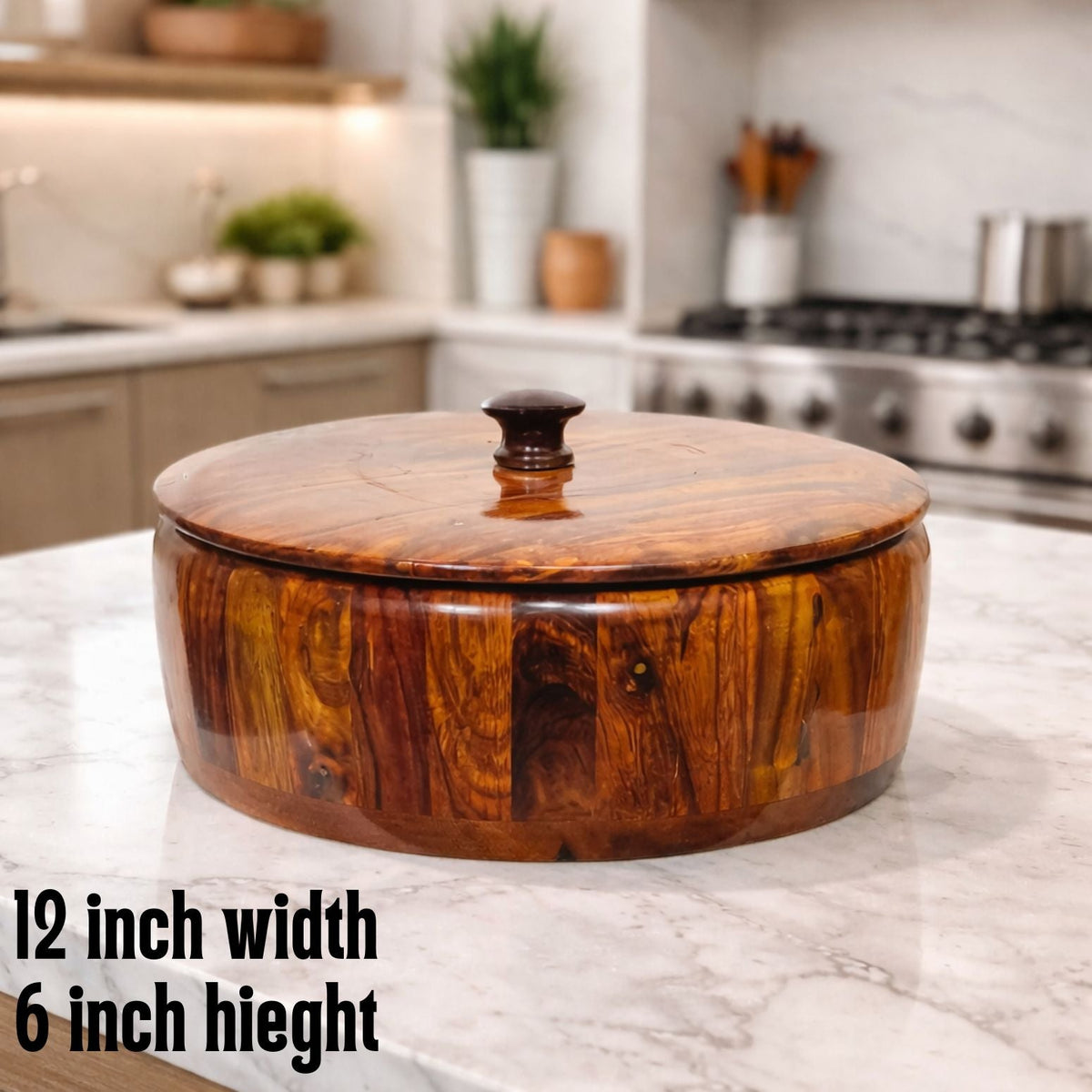 Premium Sheesham Wooden Hotpot (12 Inch) – Handcrafted Serving Box with Lid