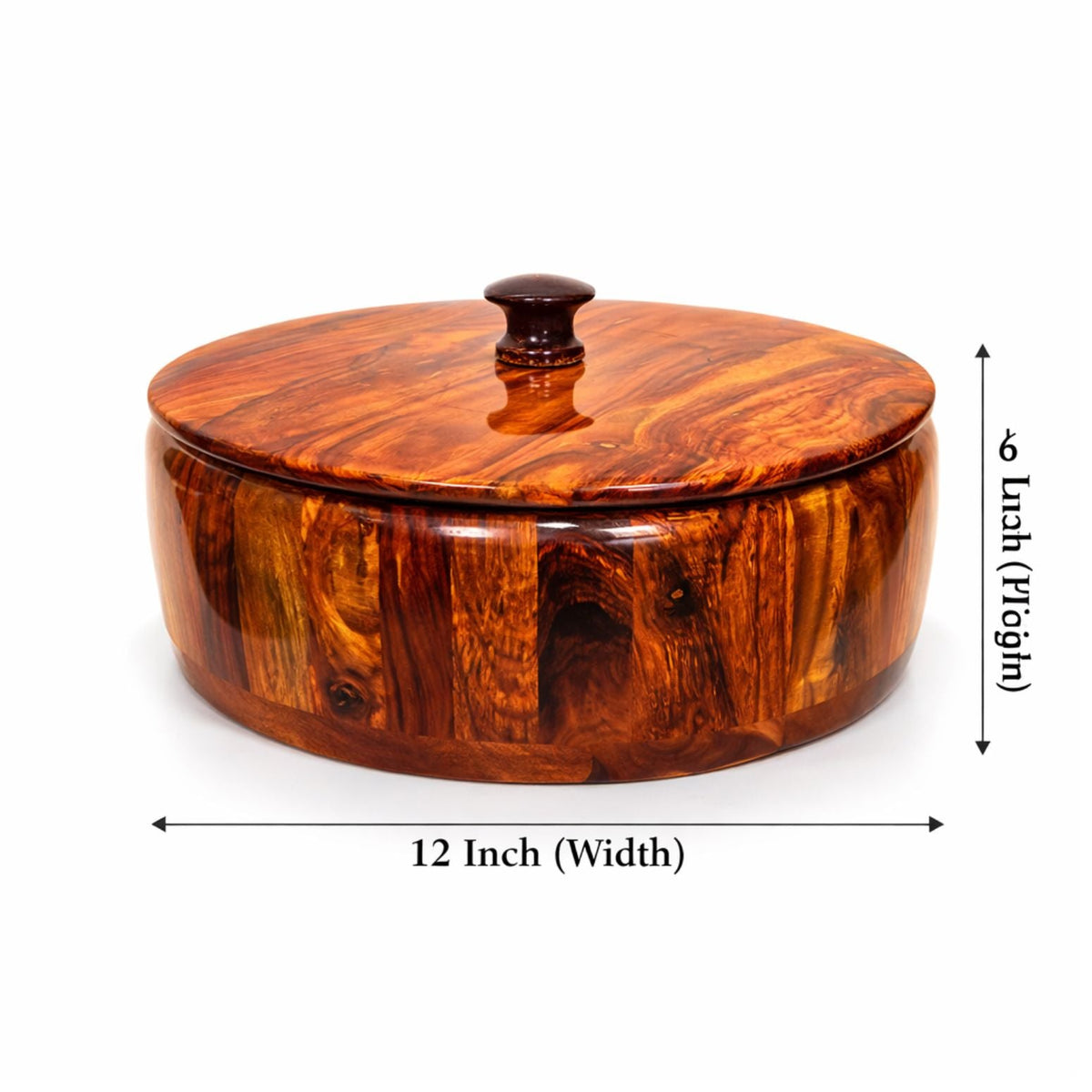 Premium Sheesham Wooden Hotpot (12 Inch) – Handcrafted Serving Box with Lid