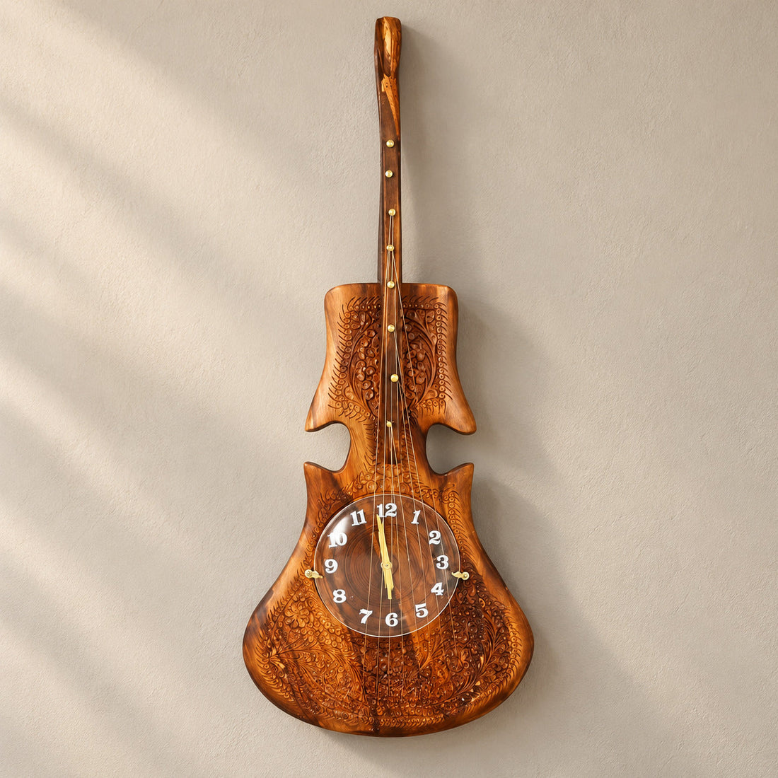 Wooden Guitar Wall Clock Handcrafted
