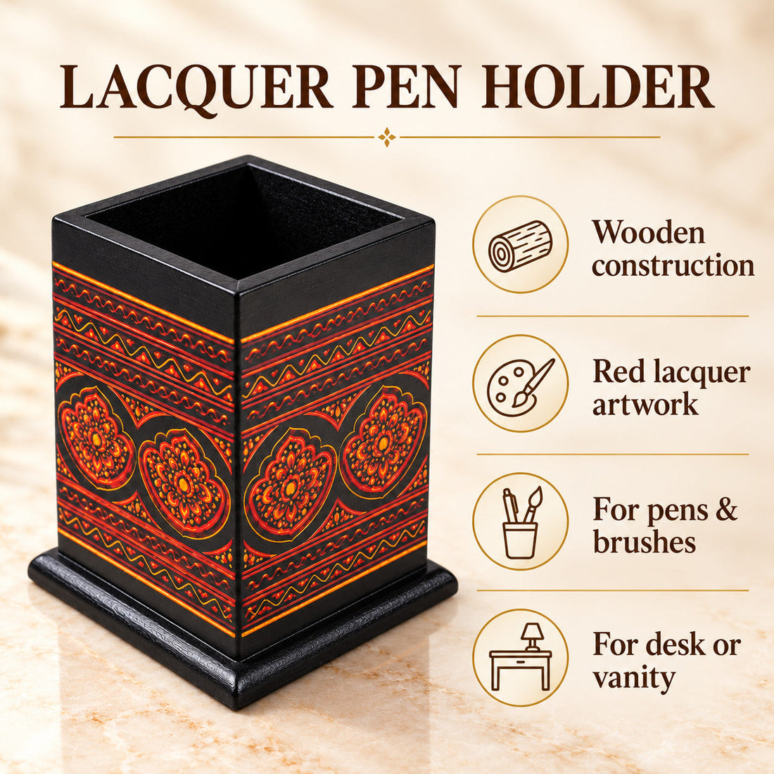 Pen Console – Brush Holder – Red Lacquer Art