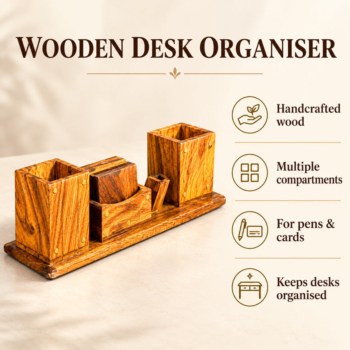 Premium Multifunctional Wooden Desk Organiser – Elegant Office Tabletop Storage
