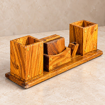 Premium Multifunctional Wooden Desk Organiser – Elegant Office Tabletop Storage