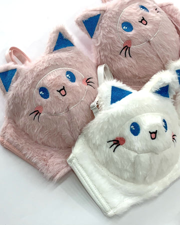 New High Quality Sexy Cute Kitty Anime Soft Plush Design Bra & Panty Set
