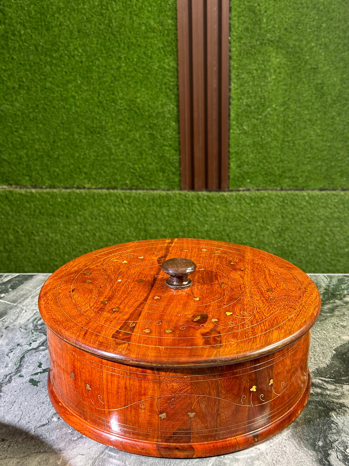 "Traditional Wooden Hotpot  (Without Steel Bowl )  – 12x8” Handcrafted with Premium Brass Inlay"