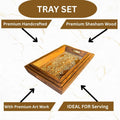Set of 3 Handcrafted Wooden Serving Trays with White Print – Elegant Kitchen & Table Decor