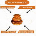 Handcrafted Wooden Sugar Pot with Spoon & Plate – Premium Sheesham Wood Finish