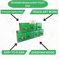 Hand-Painted Green Wooden Spice Box – 7 Portion Truck Art Design | Sheesham Wood Kitchen Organizer