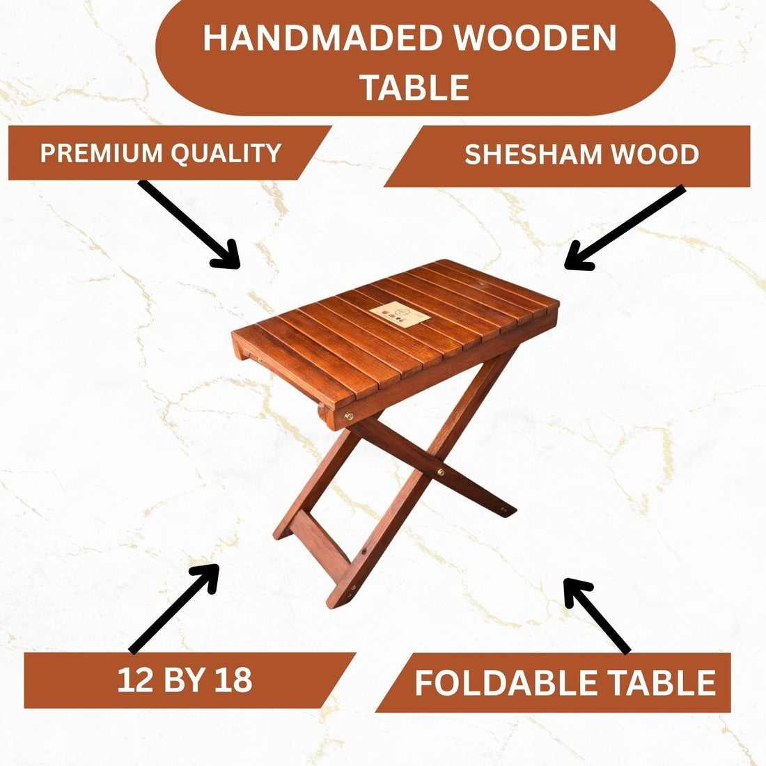 Handcrafted Sheesham Wood Table – Solid Wood Premium Finish | 12" x 18" | 21" Height