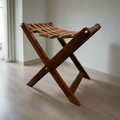 Handmade Foldable Wooden Tukri Shape Stool with Brass Work – Pure Sheesham Wood | 20” Height x 21” Length x 12” Width