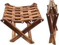 Handmade Foldable Wooden Tukri Shape Stool with Brass Work – Pure Sheesham Wood | 20” Height x 21” Length x 12” Width