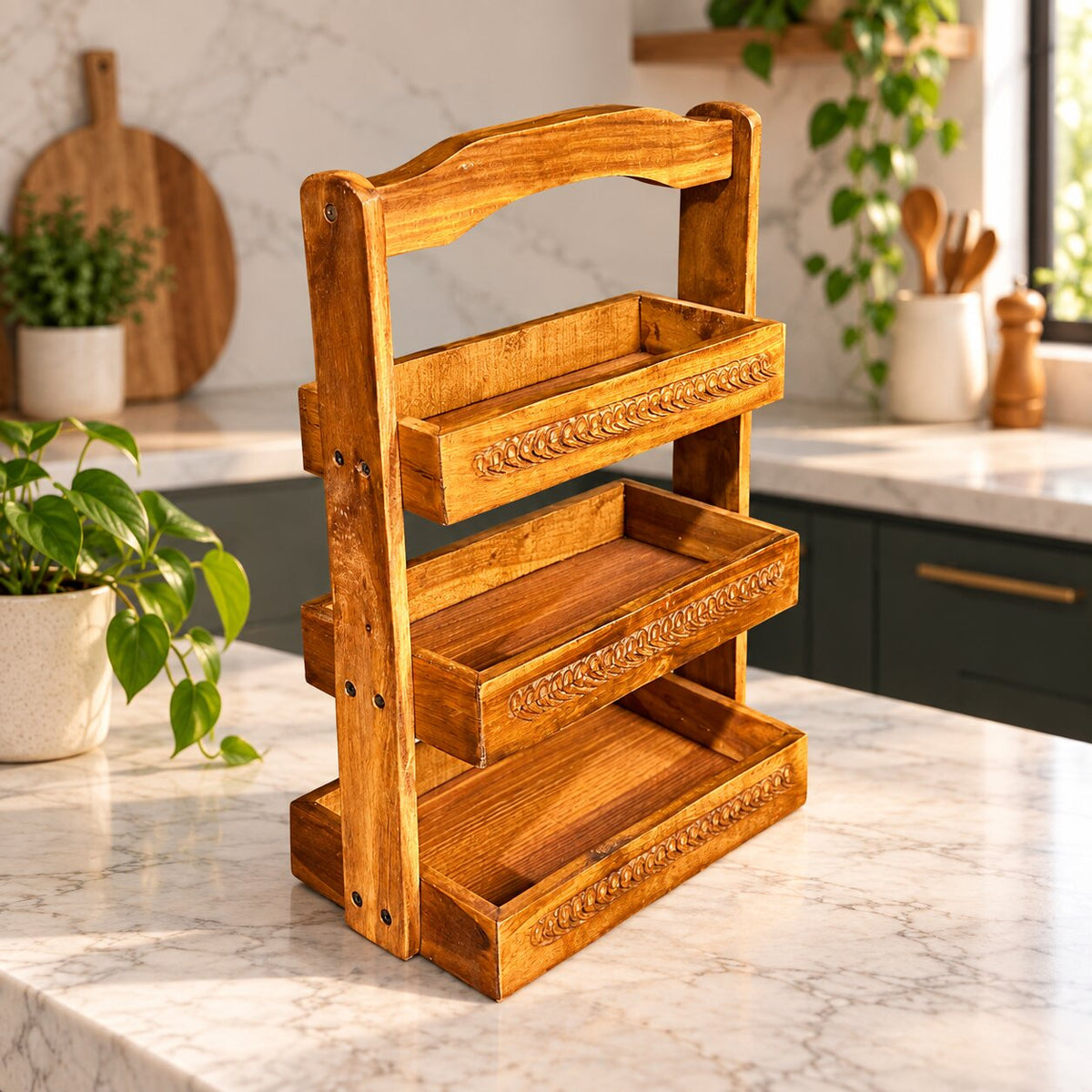 Premium Wooden Kitchen Deal Set – Hotpot, Spoon Stand, 7-Piece Spoon Set & 9-Compartment Spice Box