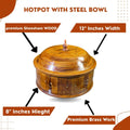 Traditional Brass-Decorated Sheesham Wooden Hotpot with Steel Bowl – 12x8