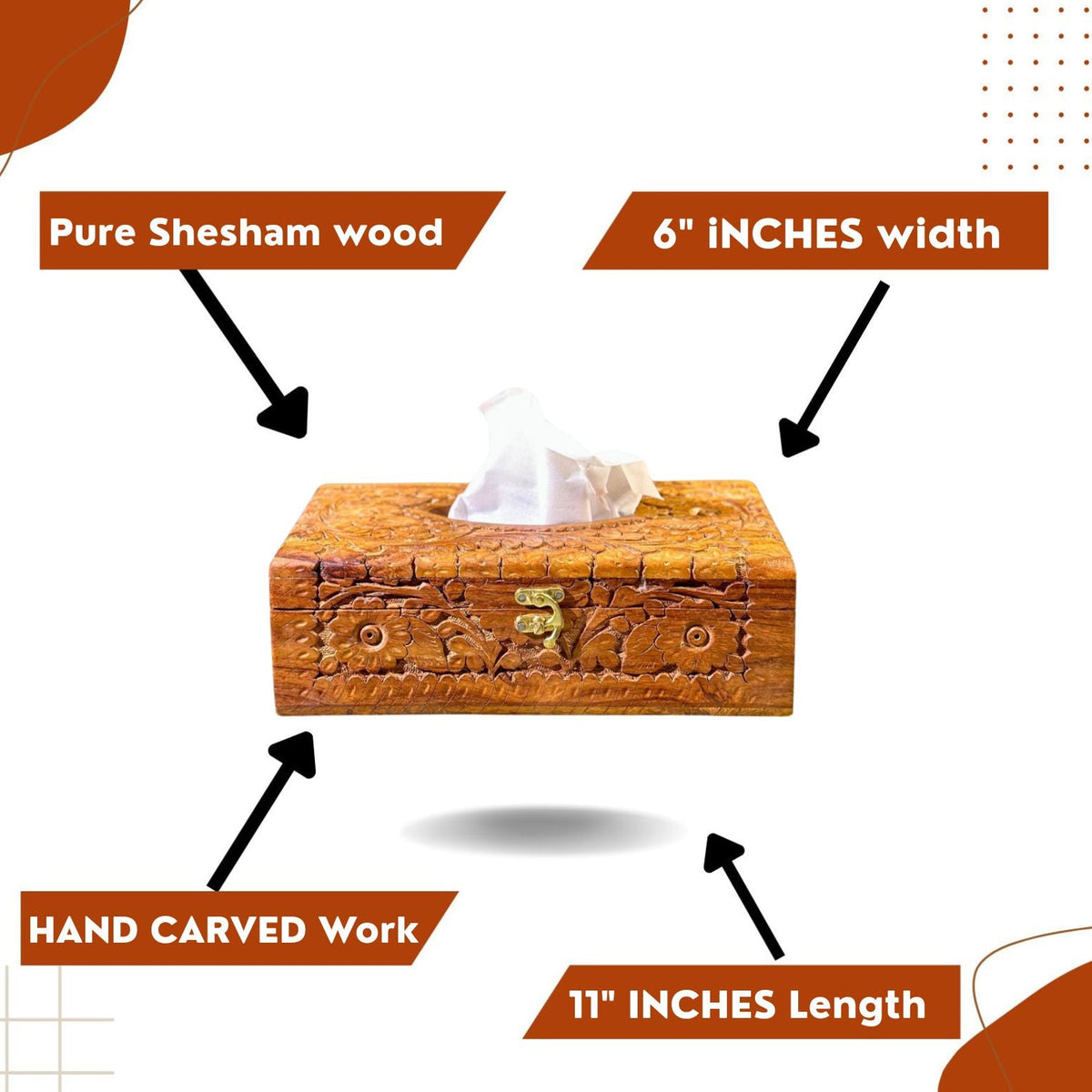 Artisan Hand-Carved Sheesham Wood Tissue Box – 6x11