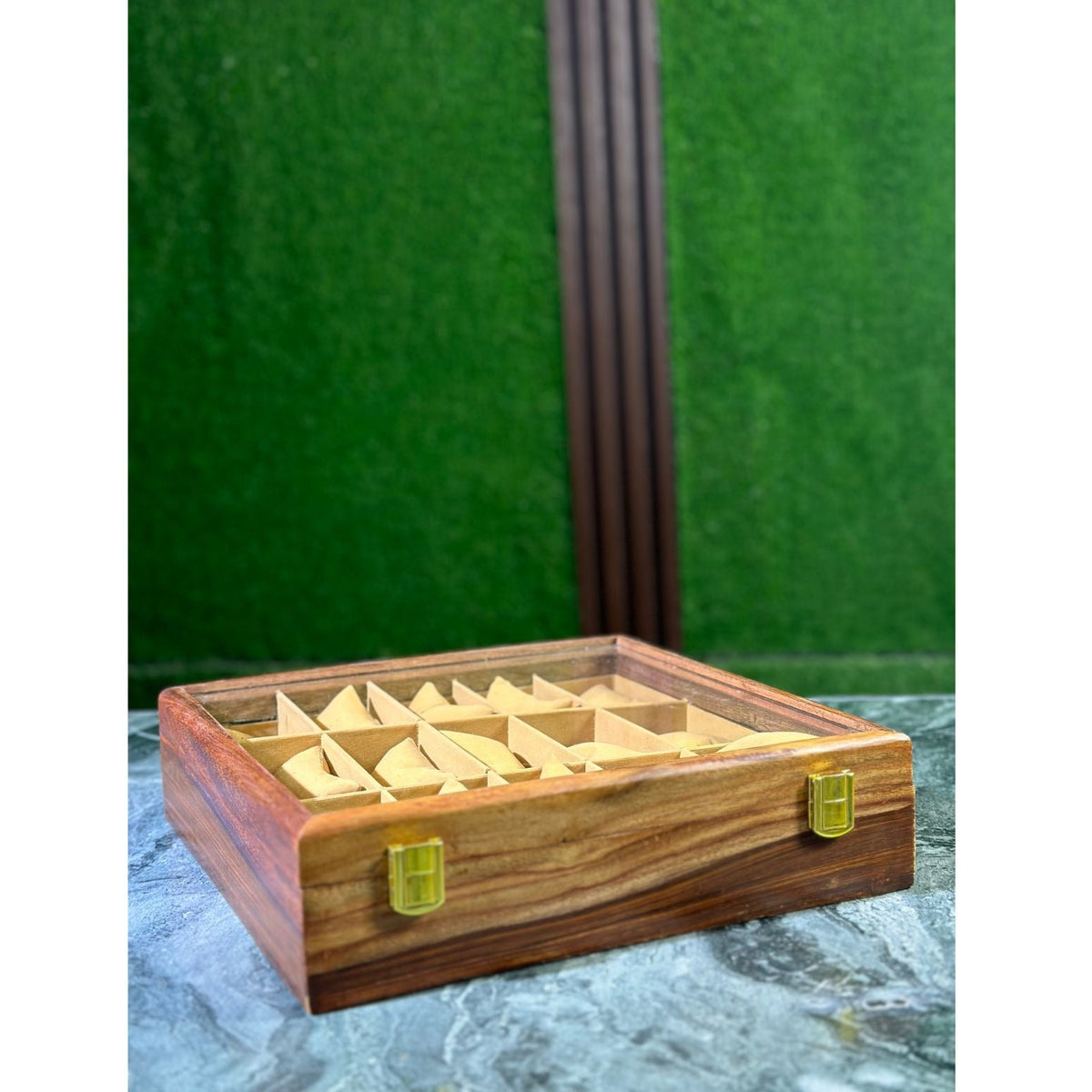 Premium Handmade Wooden Watch Box – 15 Slot Organizer with Glass Display Lid