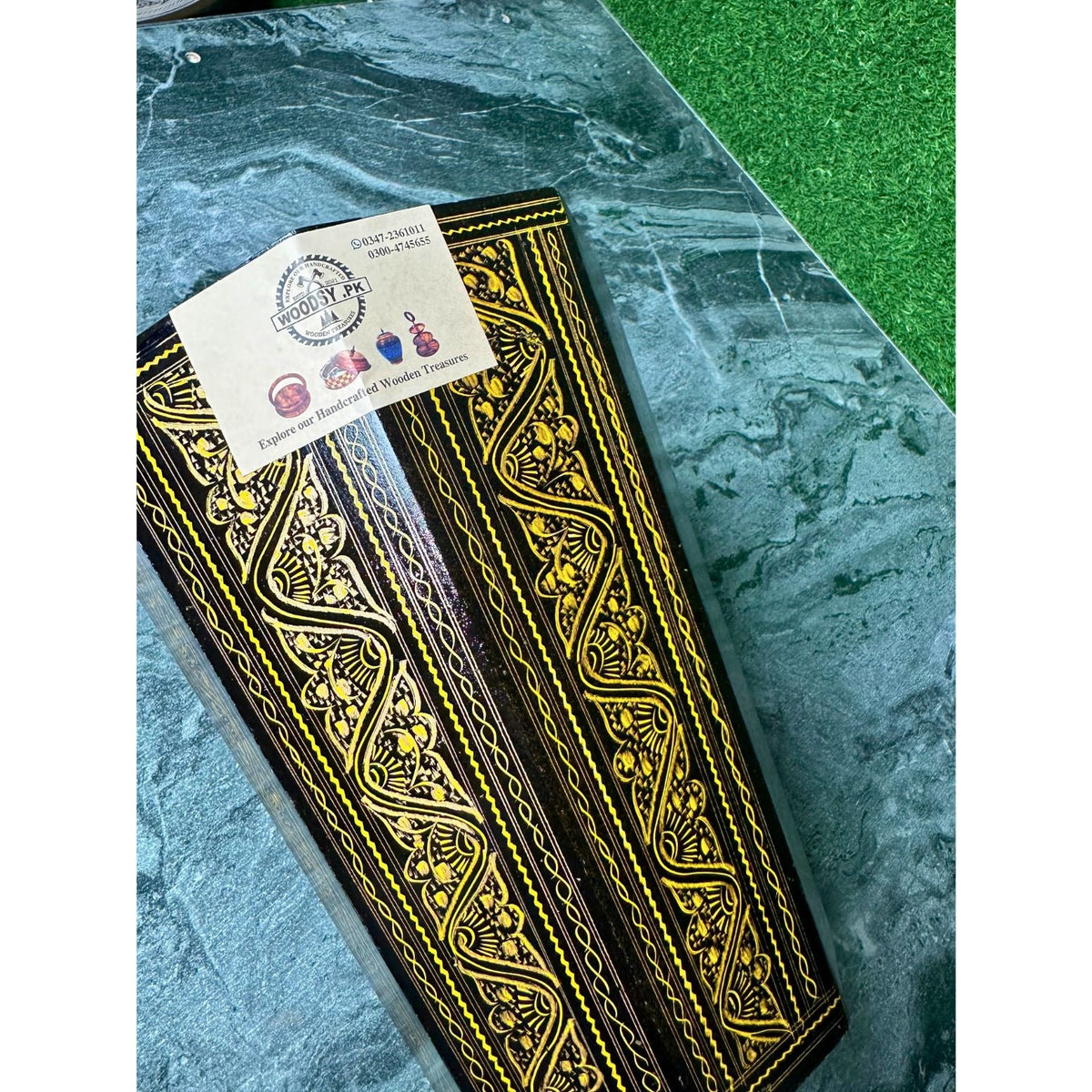 Handcrafted Wooden Dustbin – Yellow & Black Finish | Pure Sheesham Wood | 11” Height