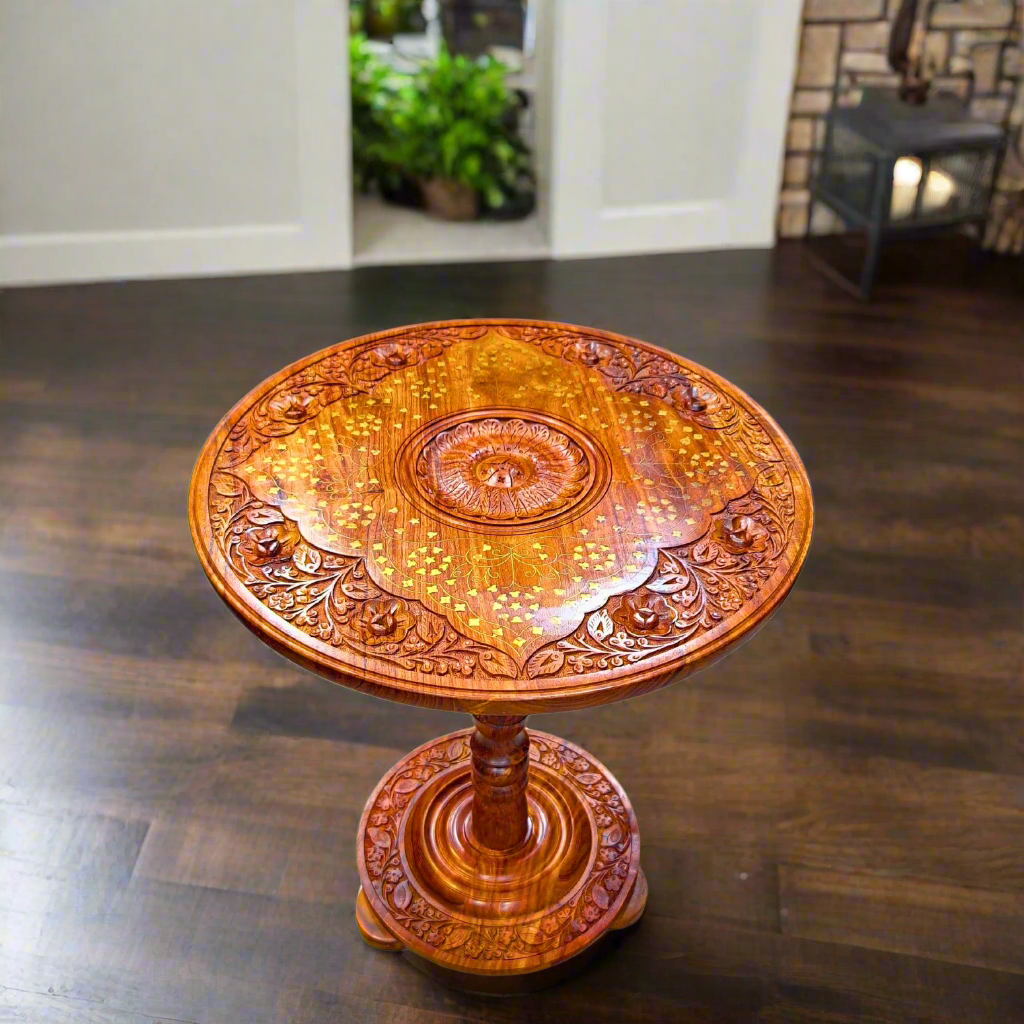 Wooden Handmade Coffee Table With Brass Work 18"