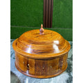 Traditional Brass-Decorated Sheesham Wooden Hotpot with Steel Bowl – 12x8