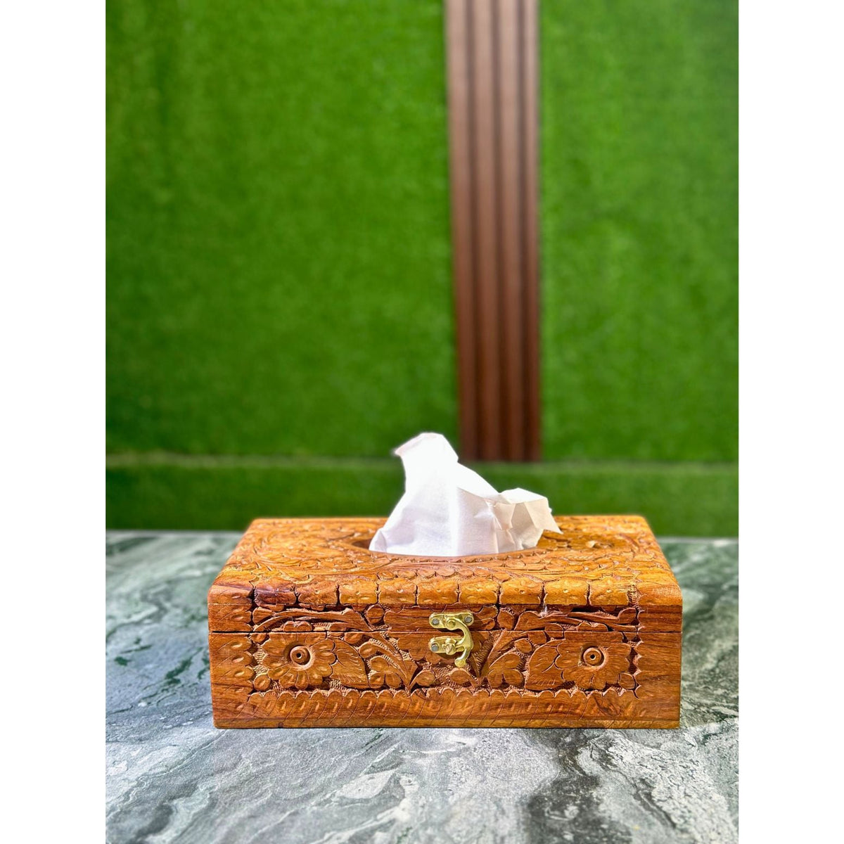 Artisan Hand-Carved Sheesham Wood Tissue Box – 6x11