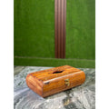 Handcrafted Wooden Tissue Box with Decorative Brass Work