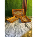 Set of 3 Handcrafted Wooden Serving Trays with White Print – Elegant Kitchen & Table Decor