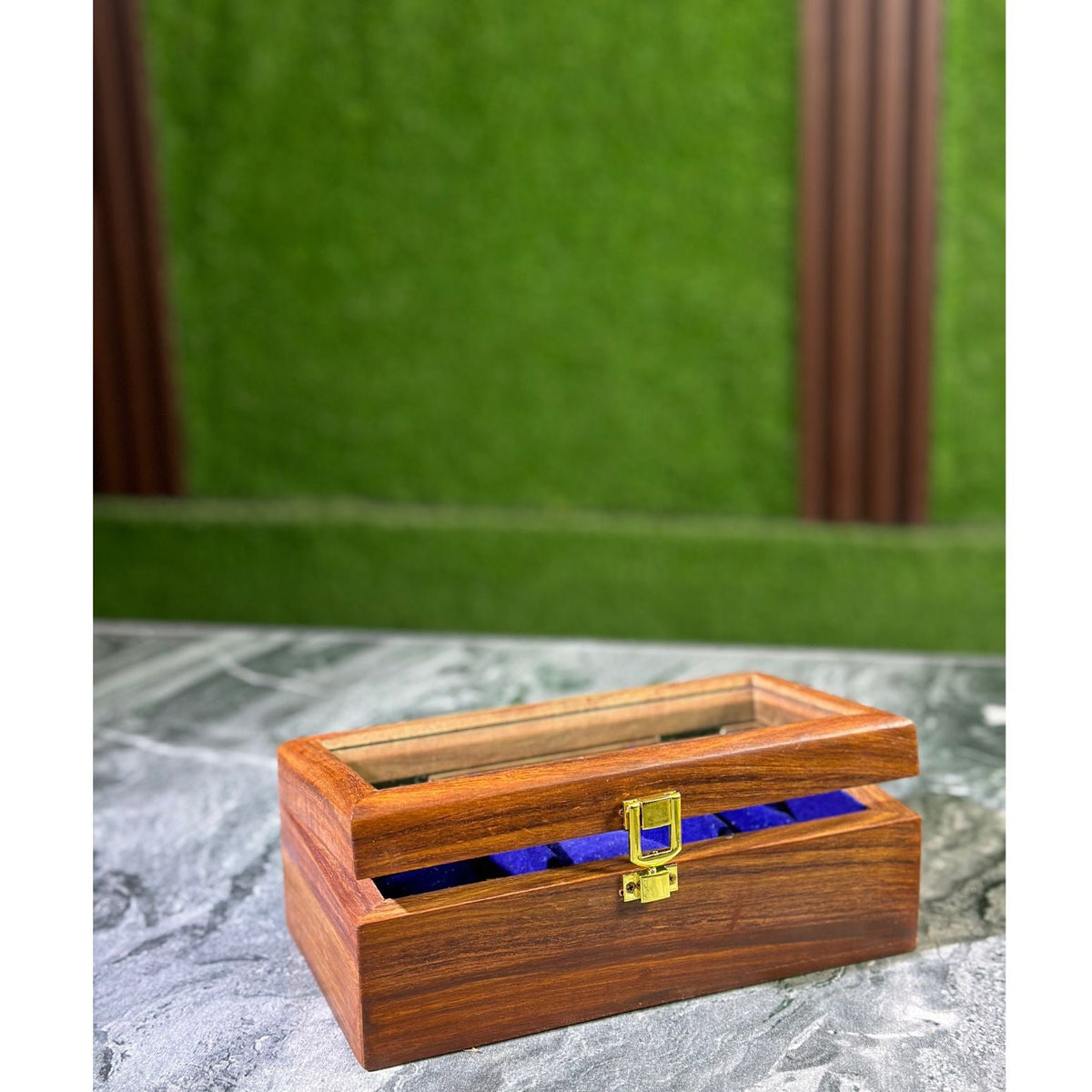 Handmade Sheesham Wood Watch Box – 3 Slot Organizer with Glass Display Lid