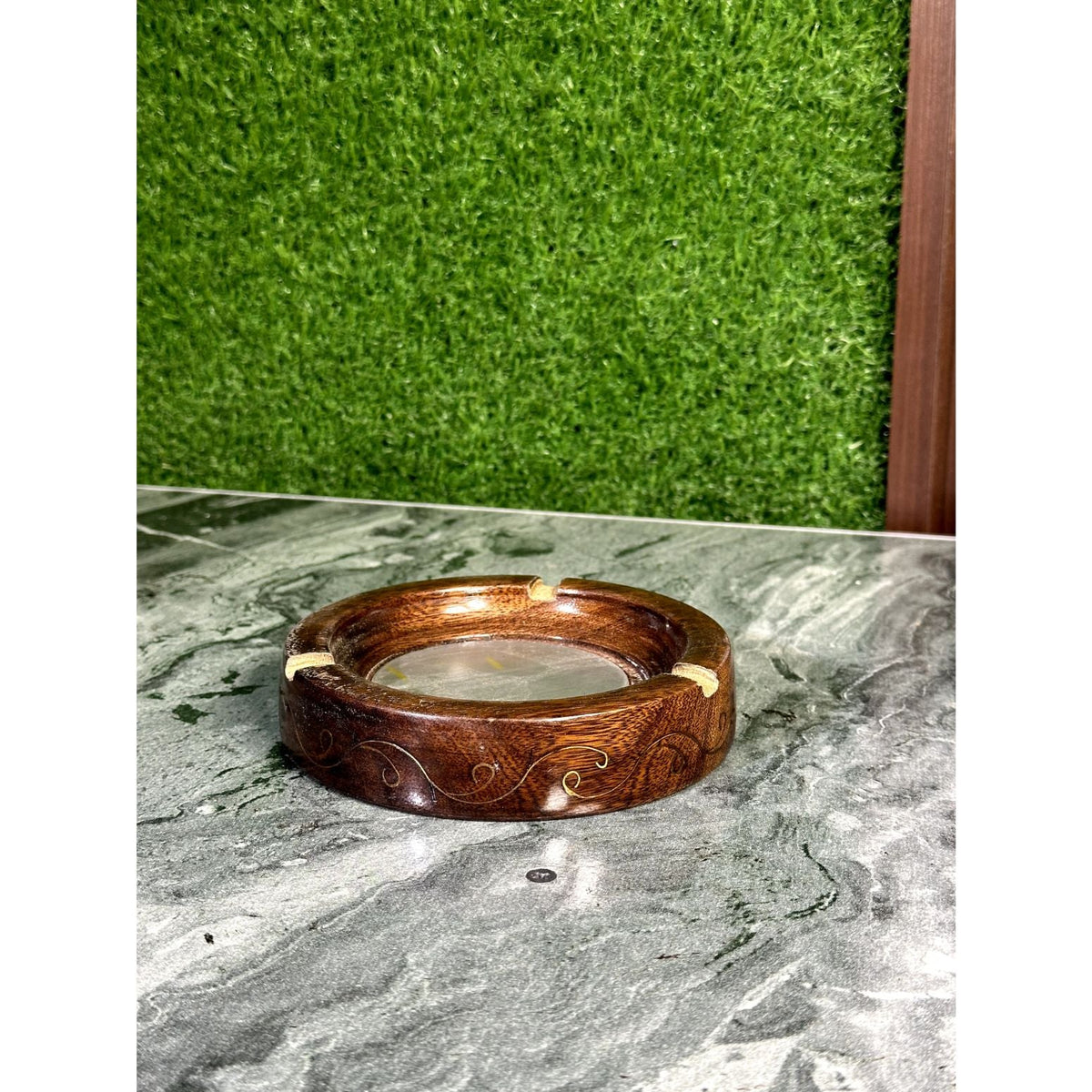 Wooden & Brass Round Ashtray – 6 Inches | Handmade Classic Design