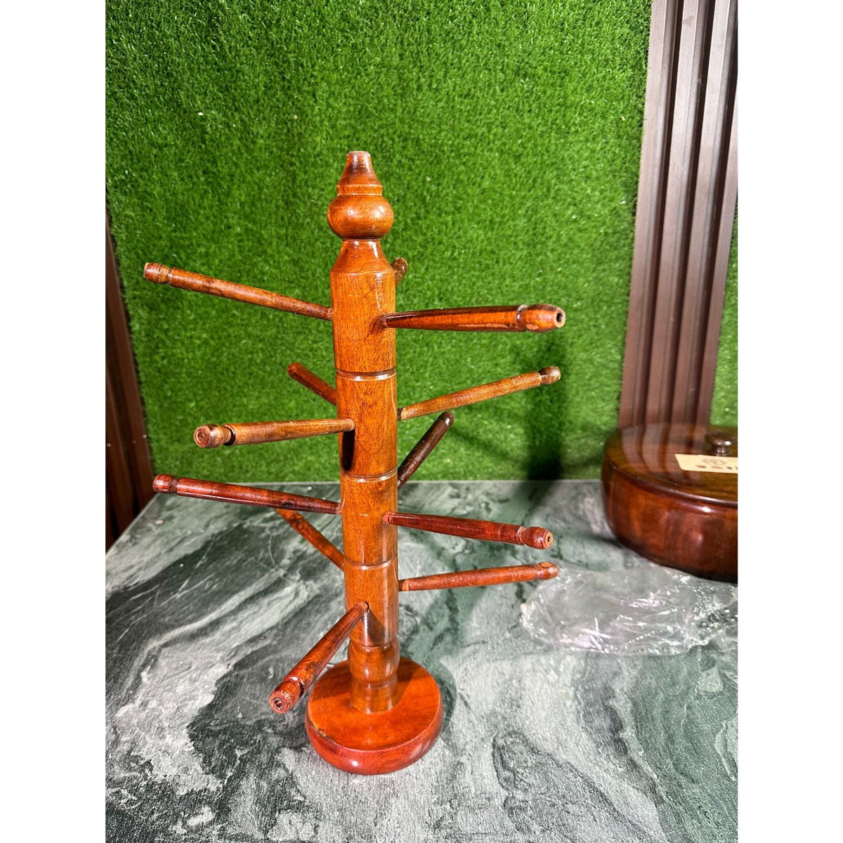 Premium Handcrafted Sheesham Wood Bangle Stand – 12 Rod Organizer