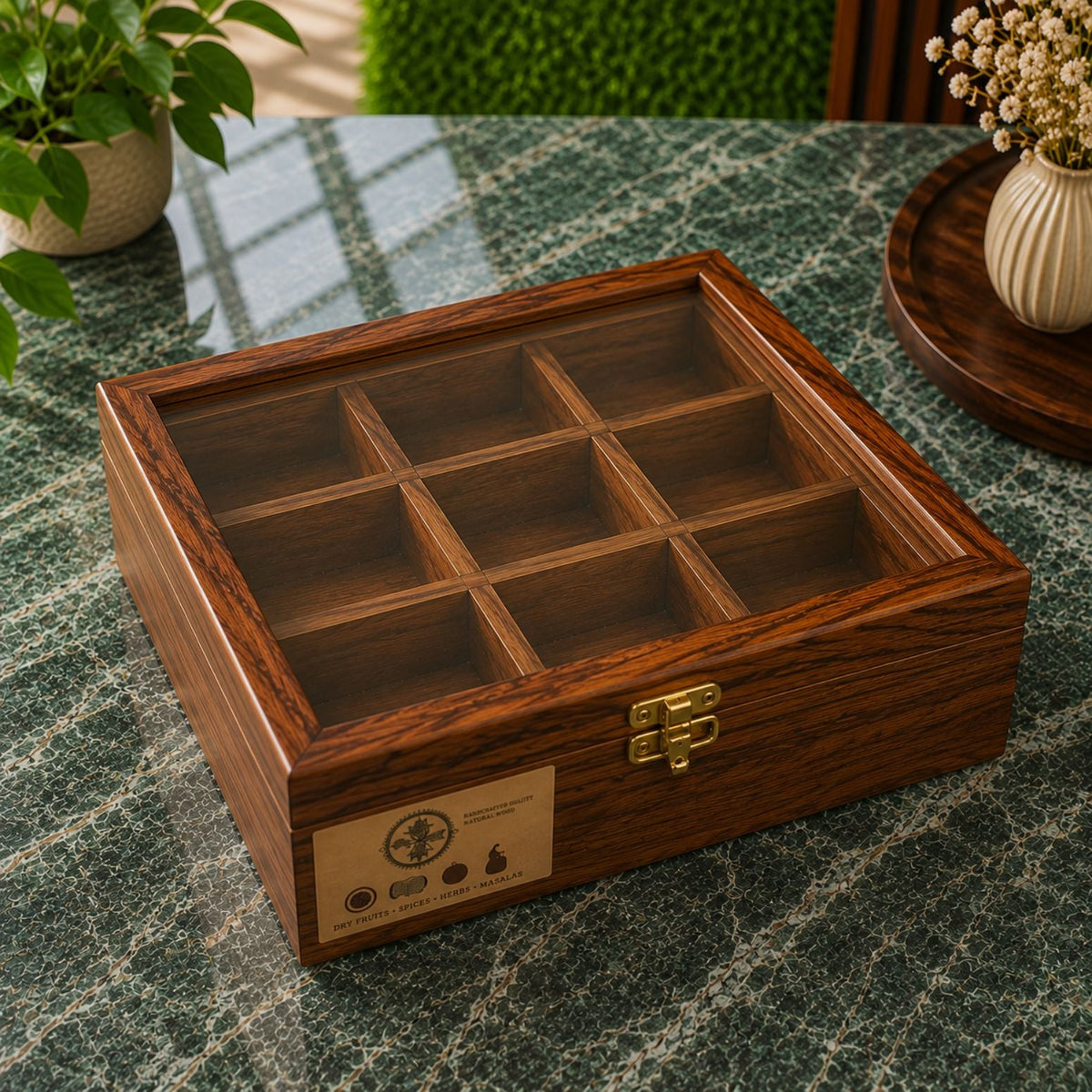 Premium Wooden Kitchen Deal Set – Hotpot, Spoon Stand, 7-Piece Spoon Set & 9-Compartment Spice Box