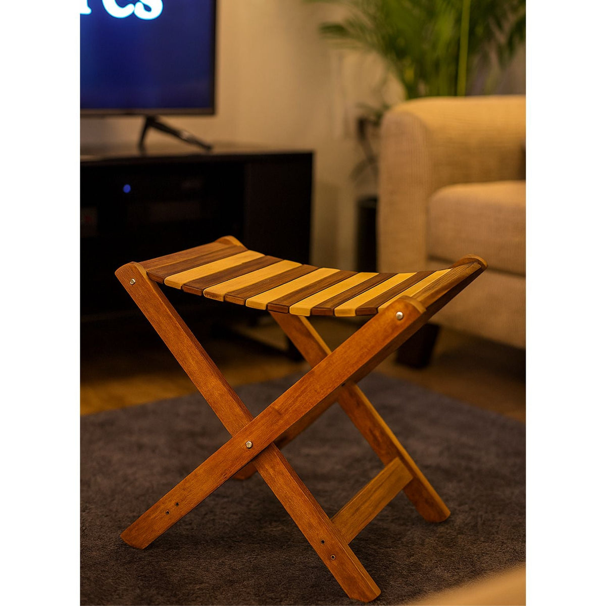 Handmade Foldable Wooden Stool – Natural Sheesham Wood Finish | 20” Height × 21” Length × 12” Width