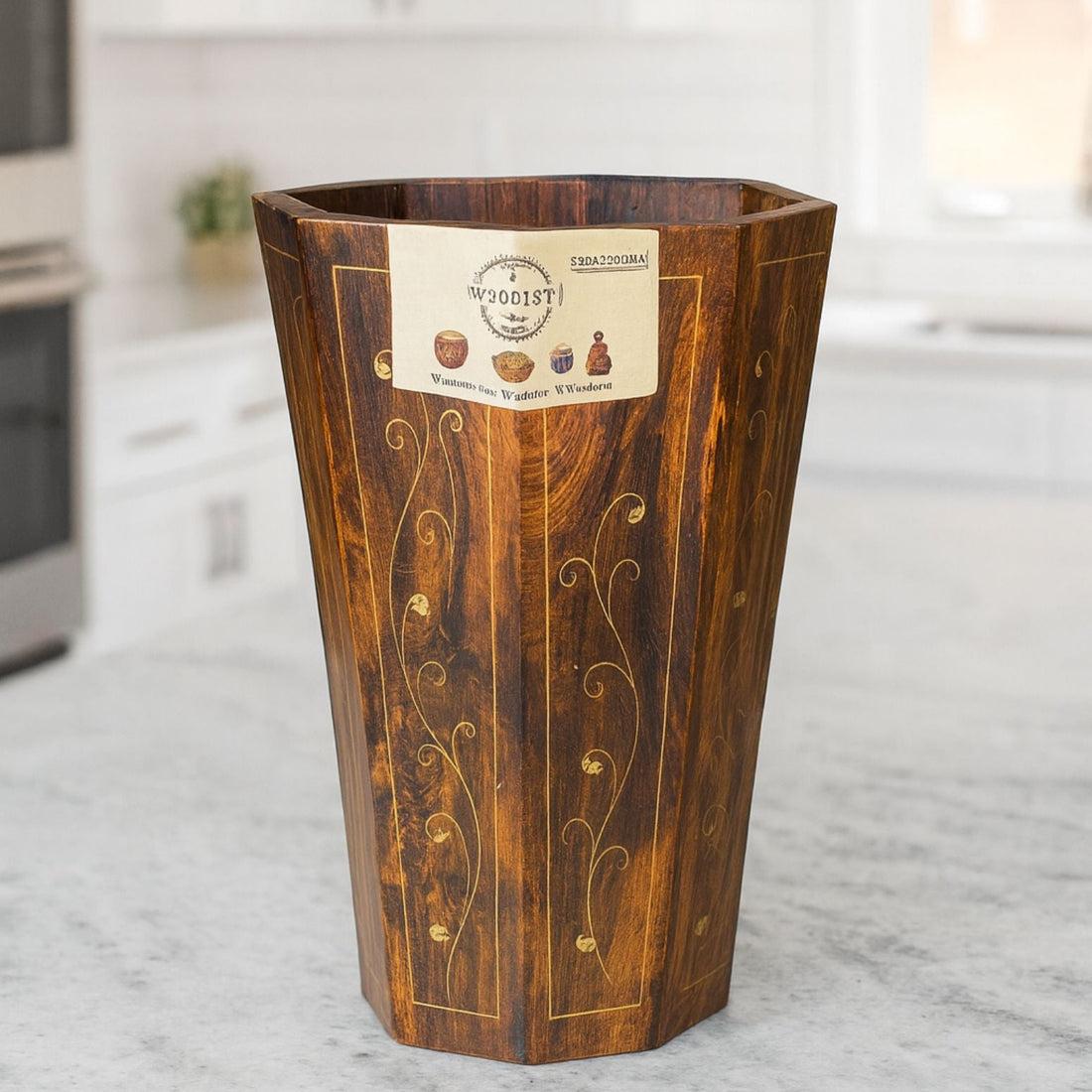 Handcrafted Wooden Dustbin with Premium Brass Work – Pure Sheesham Wood | 11” Height
