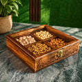 4 Portion Dry Fruit & Spice Box with Spoon & Non-Breakable Glass Lid