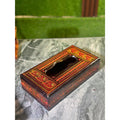 Handcrafted Wooden Tissue Box – Naqshi Art – Light Orange, Red & Yellow Shades with Black – 6x11 inch