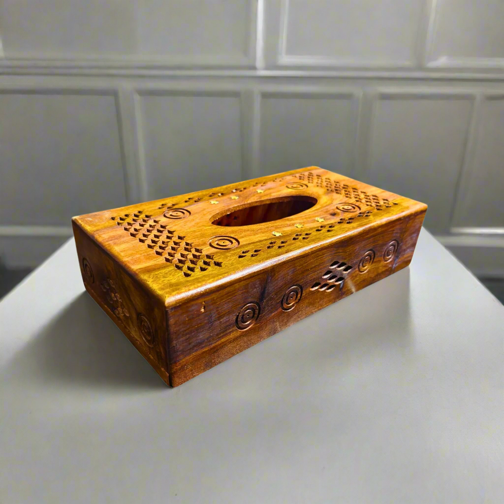 Elegant Handmade Wooden Tissue Box with Brass Accents – 6x11