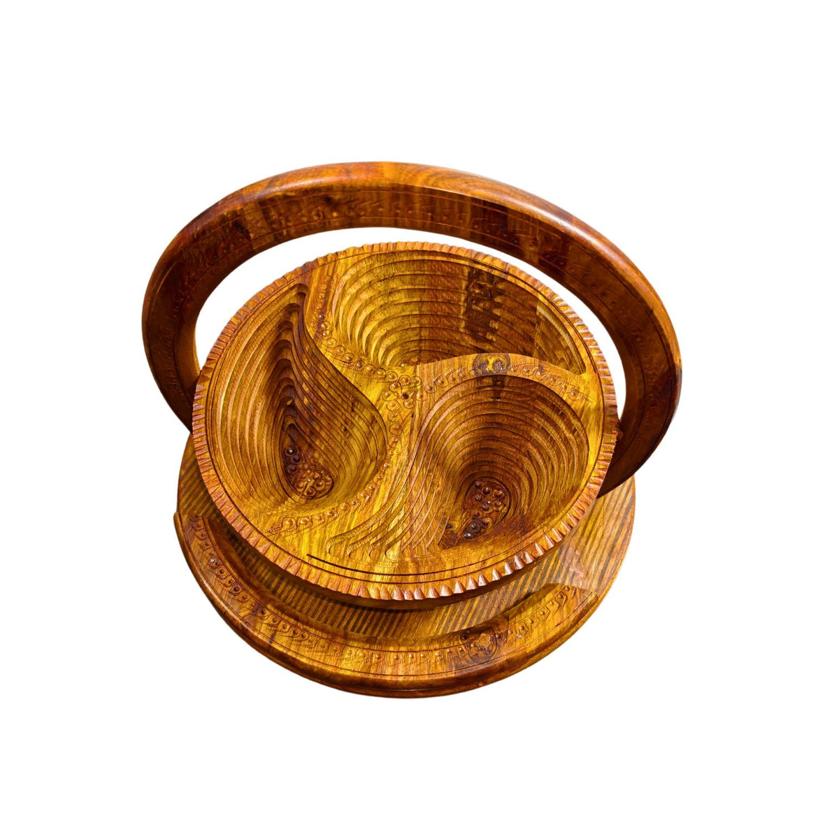 3-Portion Handcrafted Wooden Spring Tray – Stylish & Functional Dry Fruit Server