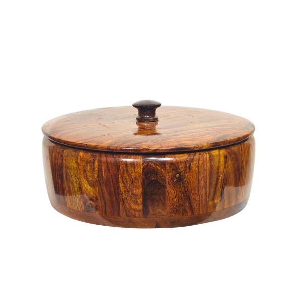 Premium Sheesham Wooden Hotpot (12 Inch) – Handcrafted Serving Box with Lid