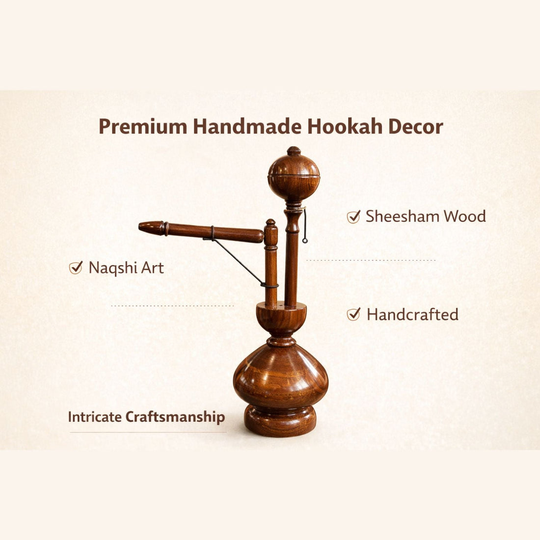 Natural Sheesham Wood Handcrafted Hookah Decor – Traditional Wooden Showpiece