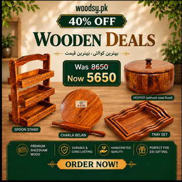 Woodsy Premium Kitchen Combo – Hotpot  + Tray Set + Spoon Stand + Chakla Belan | 40% OFF Deal