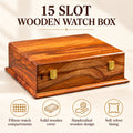 Luxury Handmade Wooden Watch Box – 15 Slot Organizer with Solid Wooden Lid