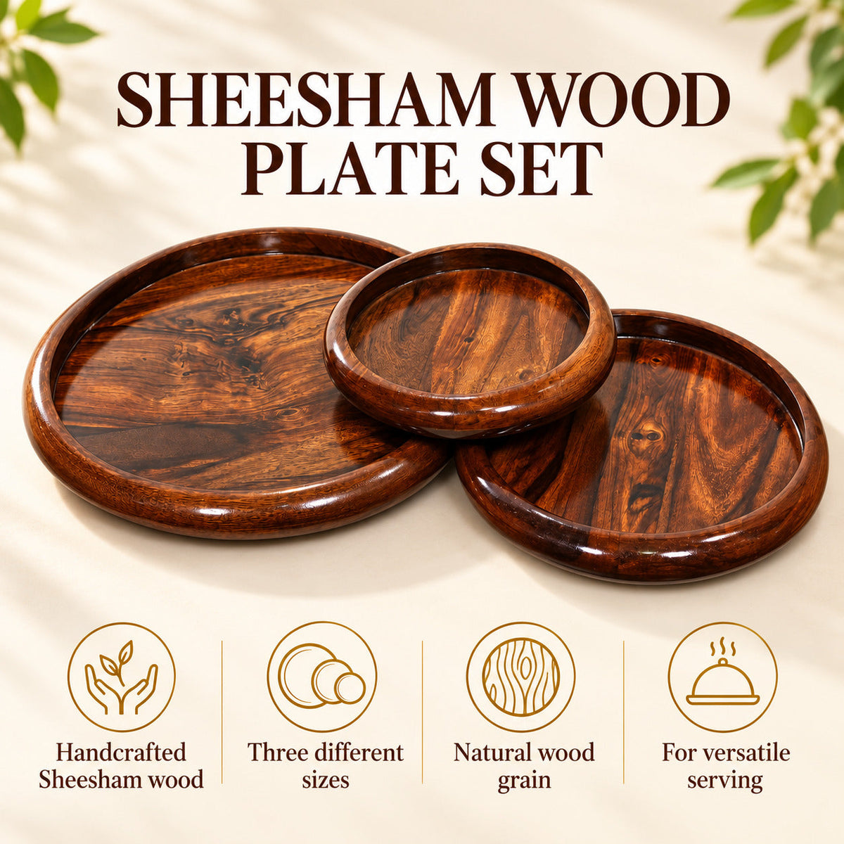 Wooden handmaded plate set in shesham wood
