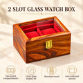 Premium Sheesham Wood Watch Box – 2 Slot Display Case with Glass Lid