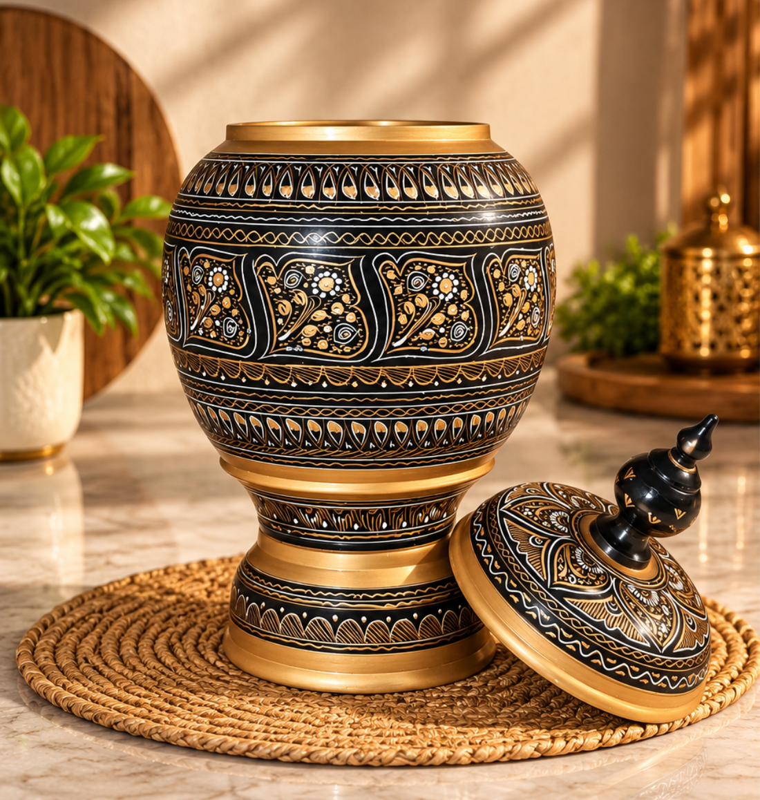 Black & Golden Candy Jar – 16 Inches