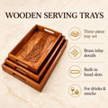 Wooden Serving Tray Set of 3 Pcs – Beautiful Inlay Brass Work
