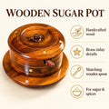 Handcrafted Wooden Sugar Pot with Brass Inlay & Spoon – Traditional Design