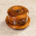 Handcrafted Wooden Sugar Pot with Brass Inlay & Spoon – Traditional Design