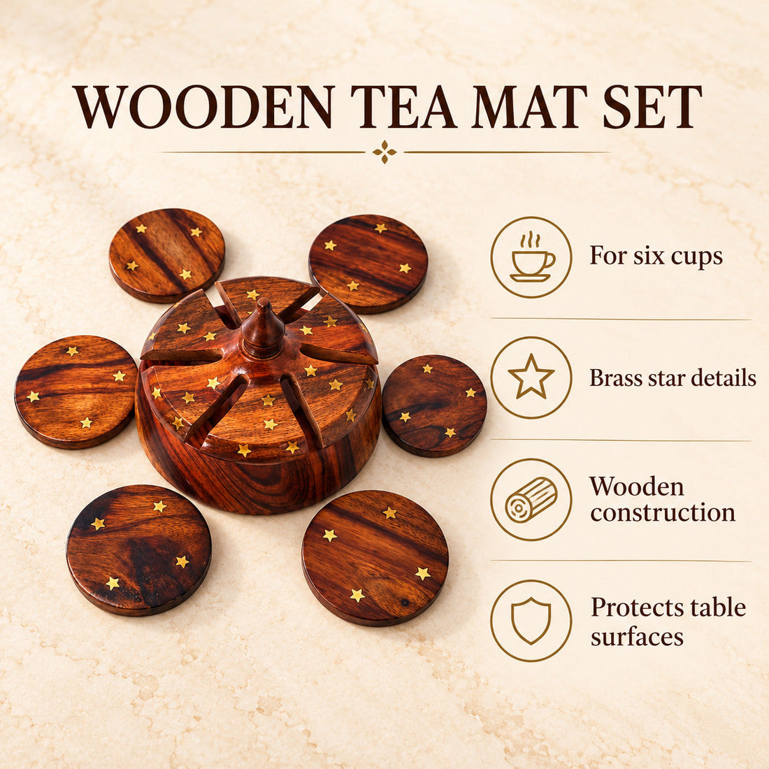 Tea Mat Brass work for 6 Cups