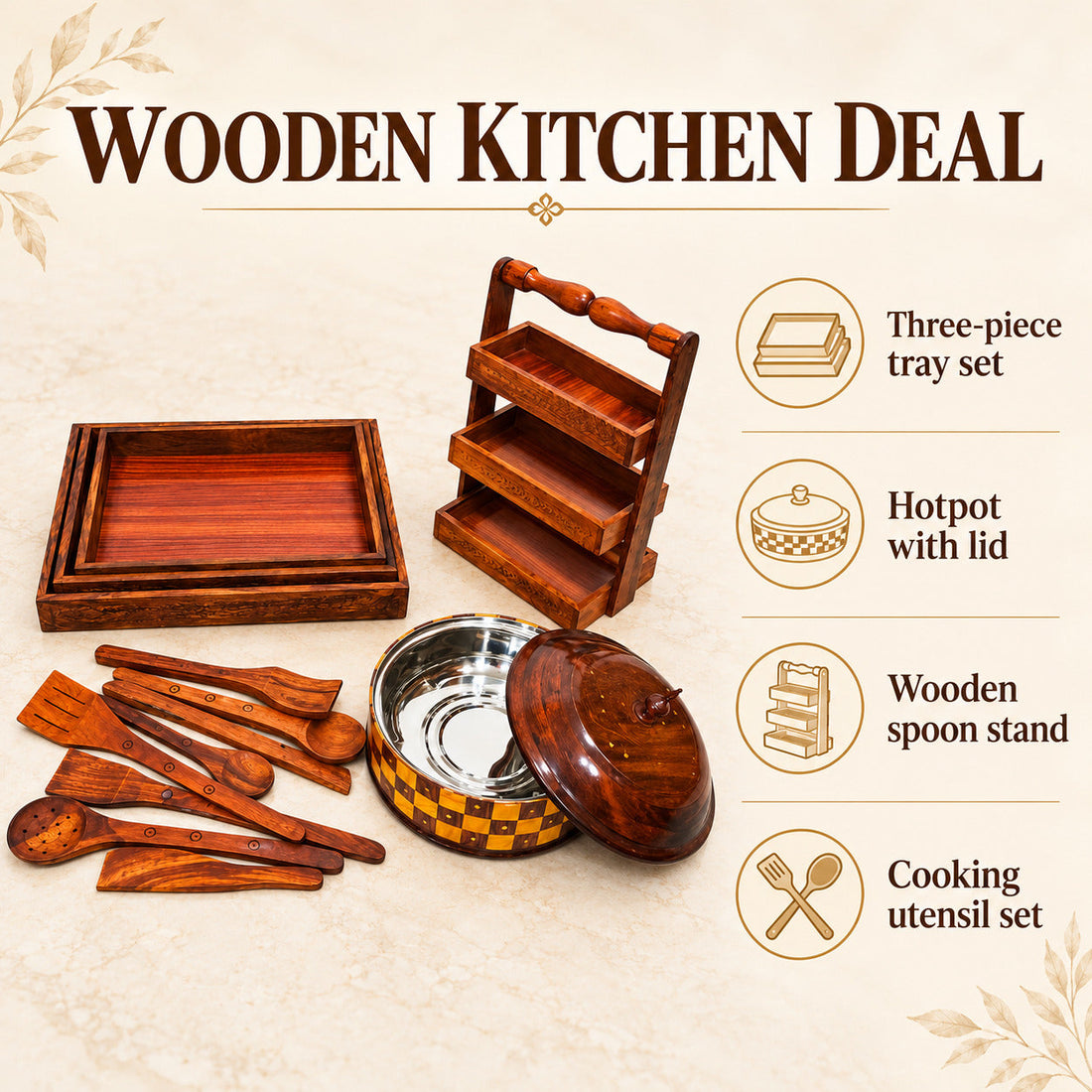 High Quality Kitchen Deal Set, Pack of 4 Wooden Items