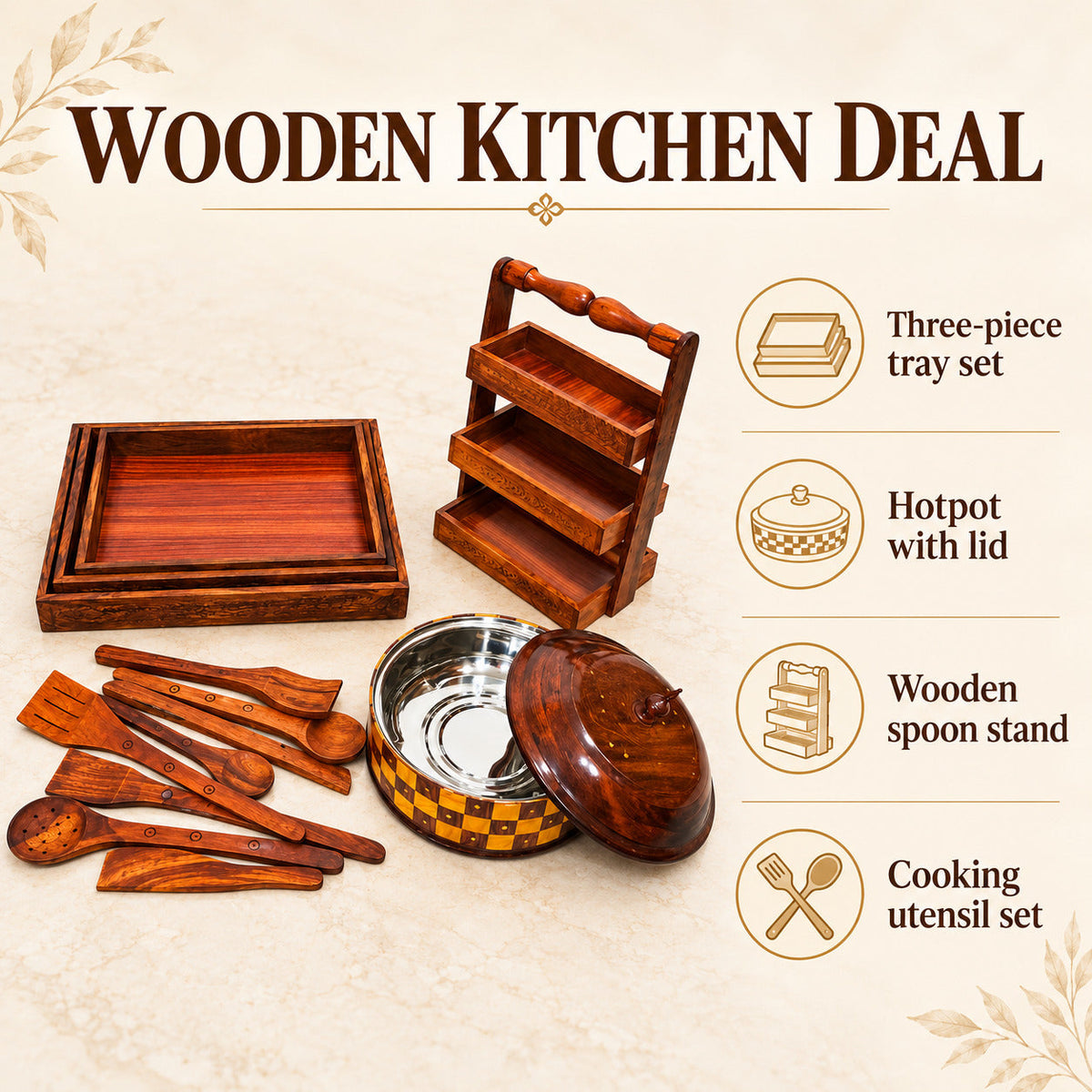 High Quality Kitchen Deal Set, Pack of 4 Wooden Items