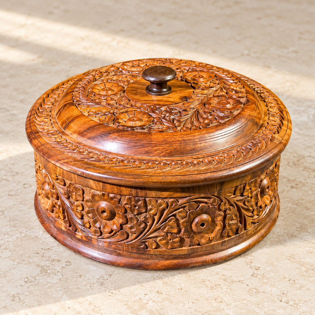 Handcrafted Wooden Carved Hotpot – Pure Wood Design – Size 12x8 Inches